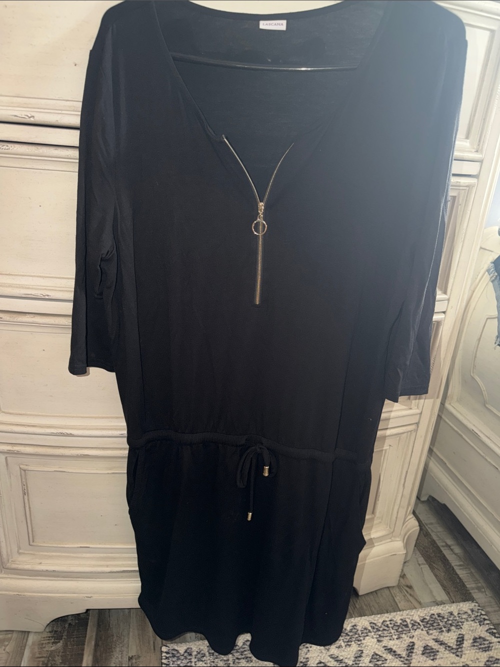 Lascana Black Zip-Front Drawstring Dress